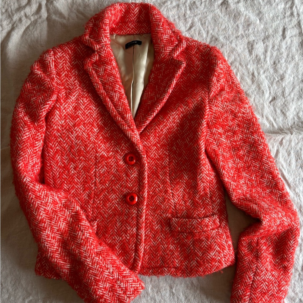 J. Crew Vibrant Coral Tweed Blazer